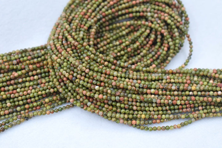 15.5" Unakite 2mm round beads, green and red multi color gemstone