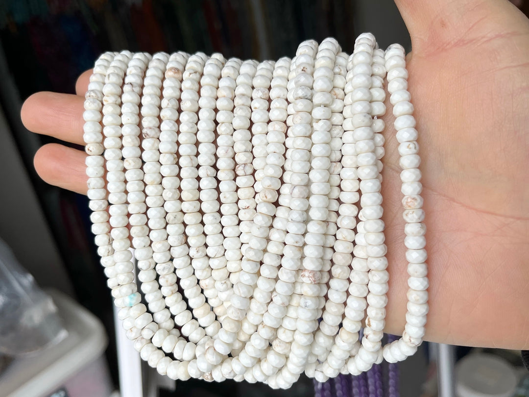 15.5" 4x6mm/5x8mm Cream White howlite roundel/rondelle faceted beads,Gemstone