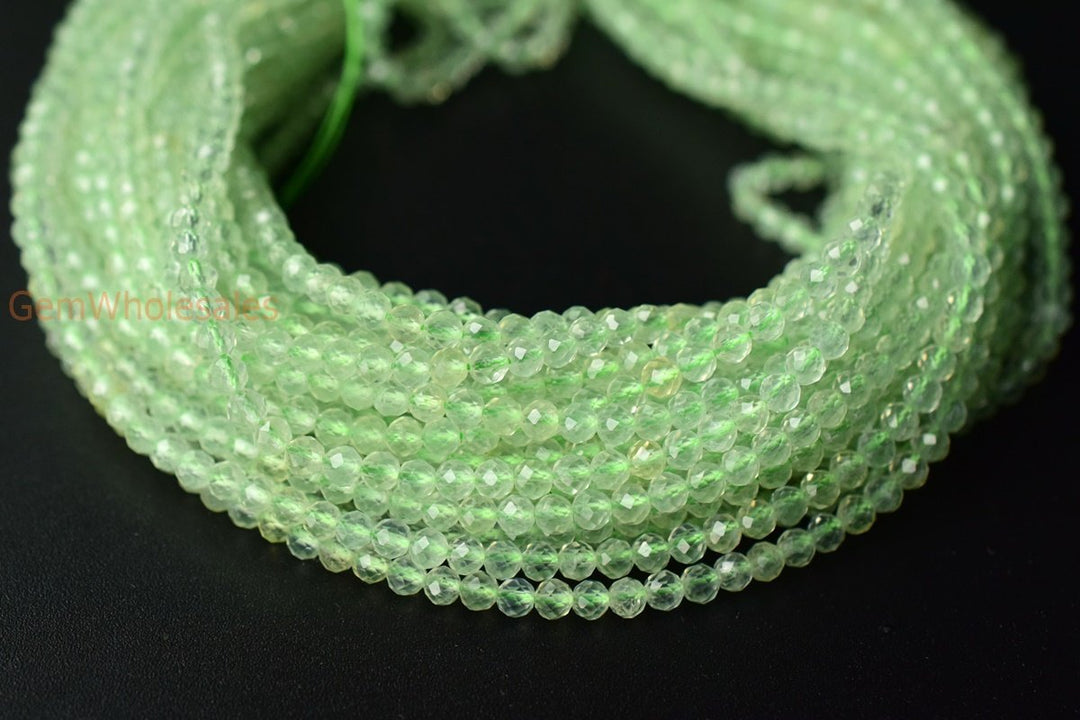 15.5" 4mm Natural Prehnite stone round faceted beads AAA