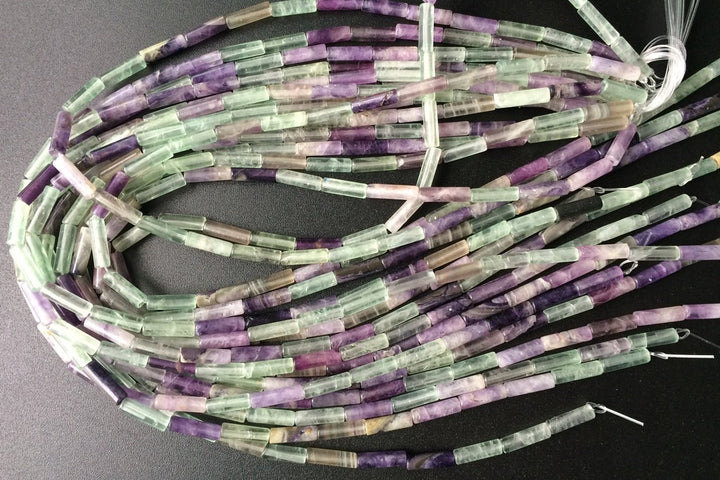 15" 4x13mm natural Rainbow fluorite stone round tube beads