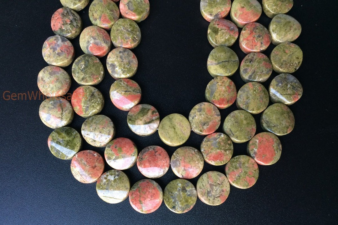 15.5" 16mm natural unakite twisted coin, unakite wave coin, semi precious stone