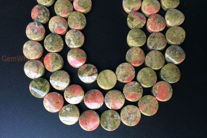 15.5" 16mm natural unakite twisted coin, unakite wave coin, semi precious stone