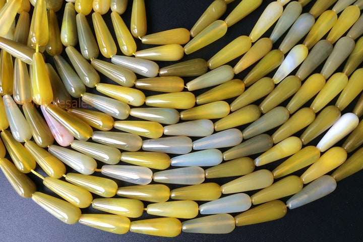 15.5" 10x30mm Yellow agate teardrop beads, DIY jewelry pendant, semi-precious stone,