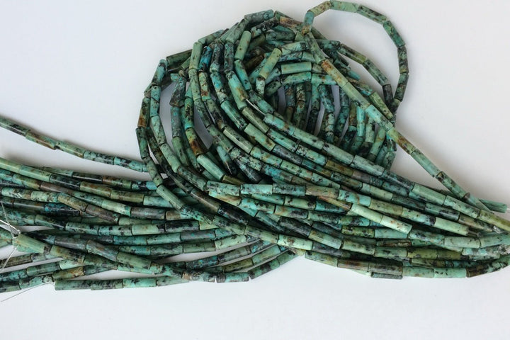 15.5" Natural African turquoise round tube 4x13mm,green color cylinder