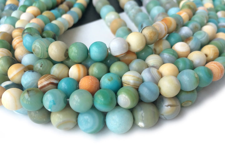 15" 10mm Green brown fire agate round semi precious stone beads