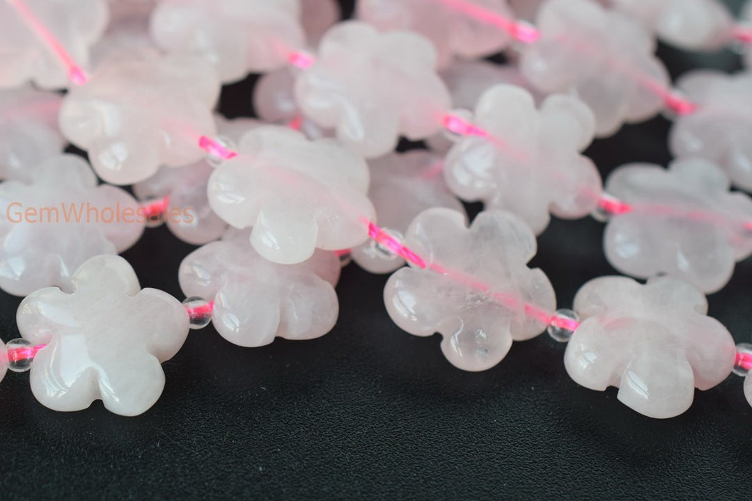 15.5" Natural Rose quartz flower 15/20mm,semi-precious stone,gemstone