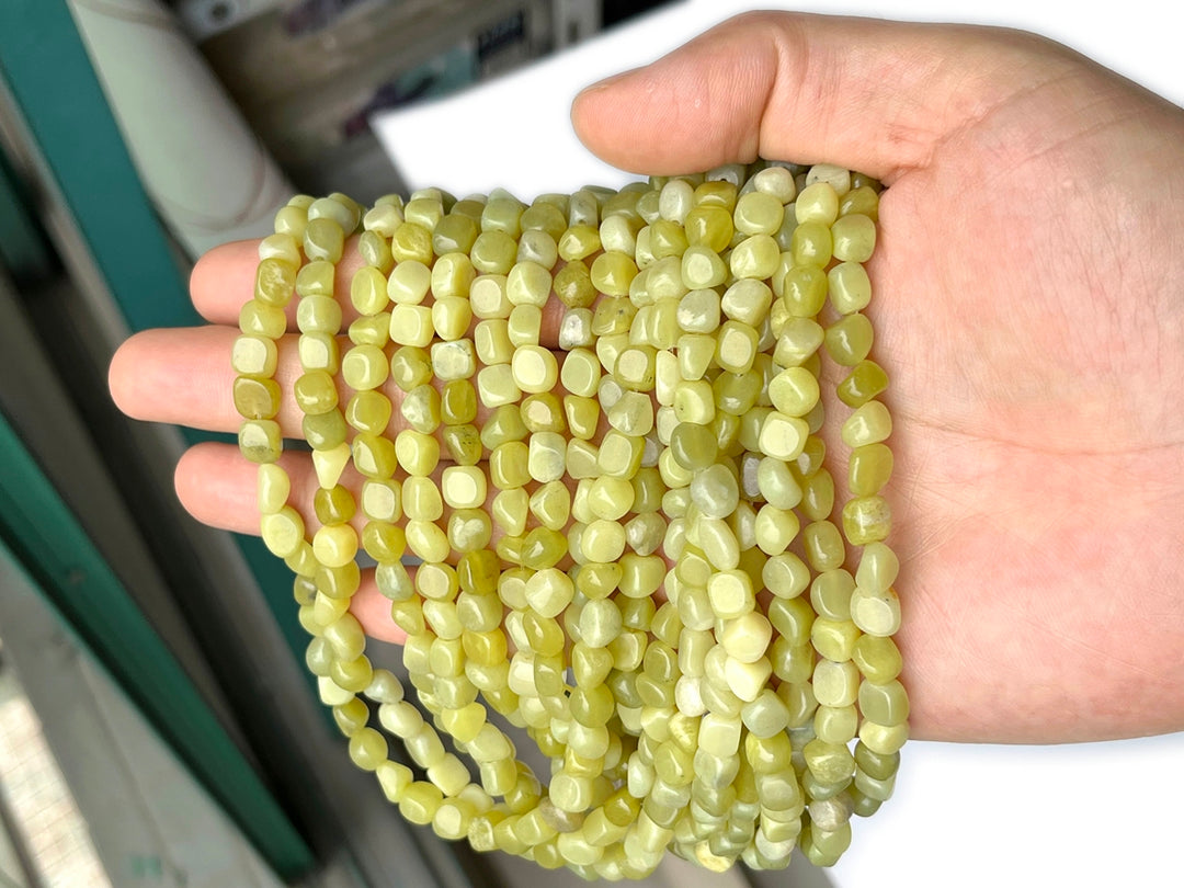 15.5" 5~7mm Natural Olive jade pebbles beads,potato beads, small nugget beads,Serpentine pebbles