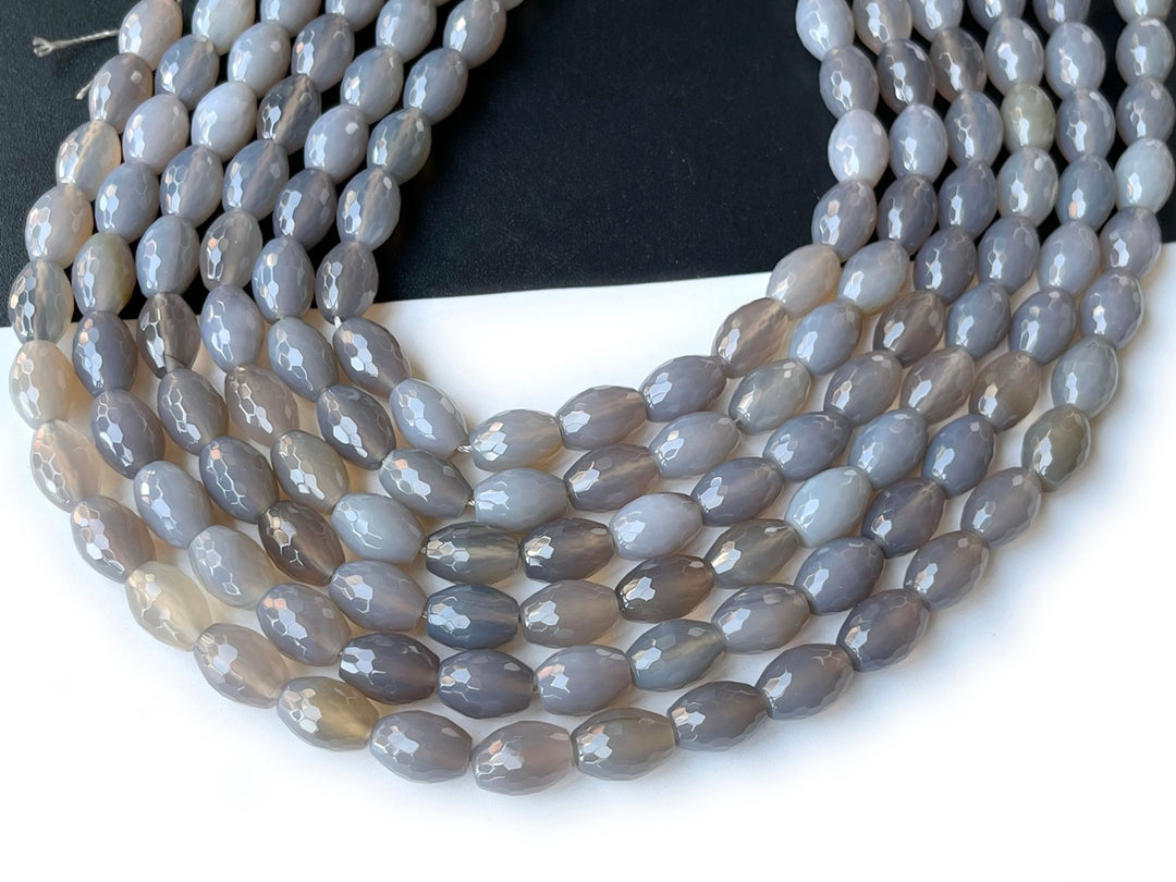 15.5" Grey agate 10x14mm faceted barrel/drum beads