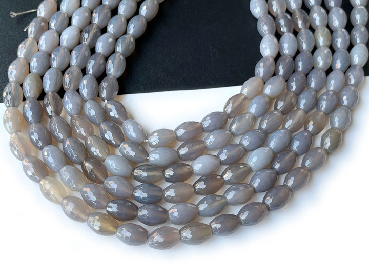 15.5" Grey agate 10x14mm faceted barrel/drum beads