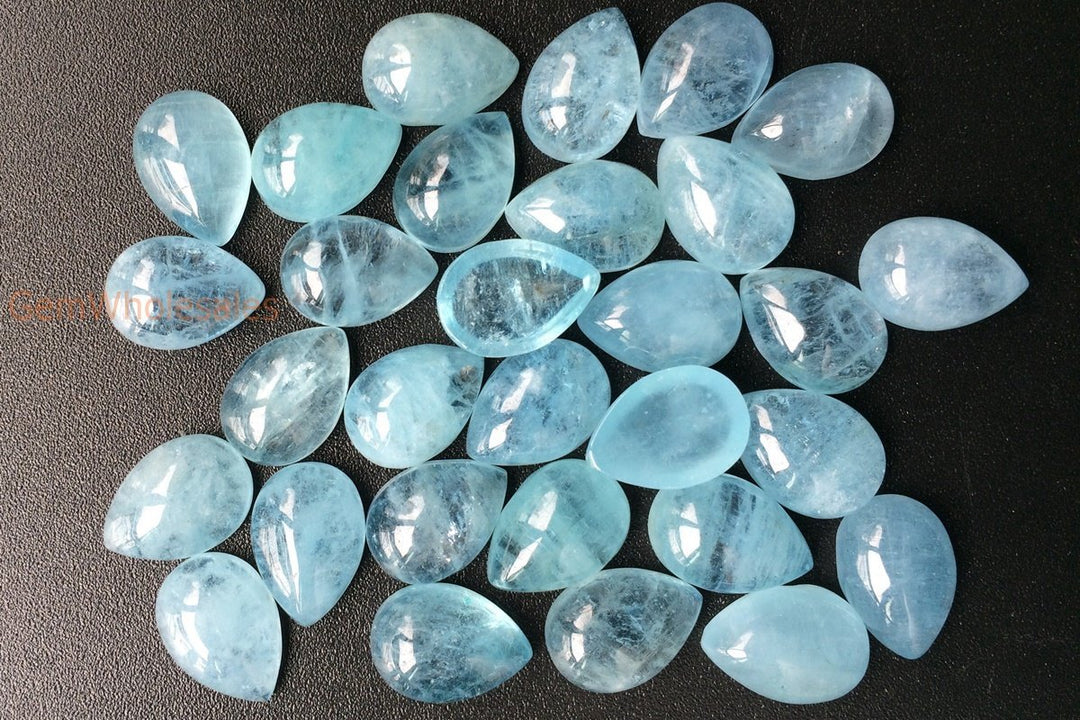 1PC 10x14mm AA Genuine Natural Aquamarine teardrop cabochon beads