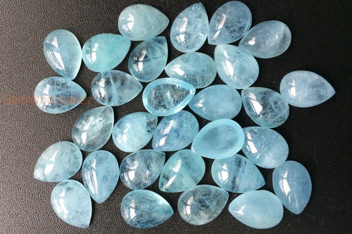 1PC 10x14mm AA Genuine Natural Aquamarine teardrop cabochon beads