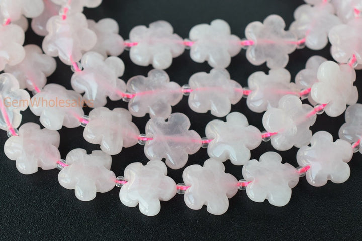 15.5" Natural Rose quartz flower 15/20mm,semi-precious stone,gemstone