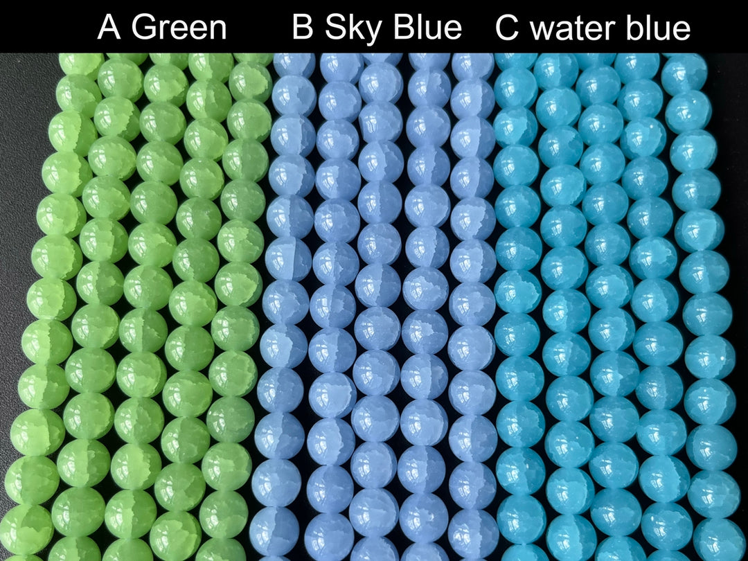 15" 8mm Blue green Glass round beads, angelite blue cracked glass