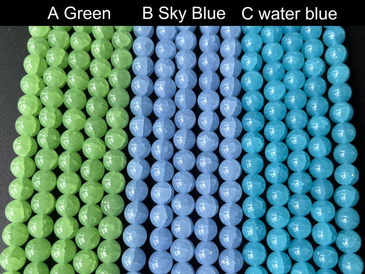 15" 8mm Blue green Glass round beads, angelite blue cracked glass
