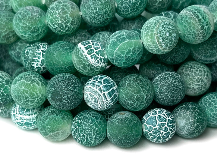 15" 8mm/10mm/12mm matte green fire dragon veins Agate Round beads