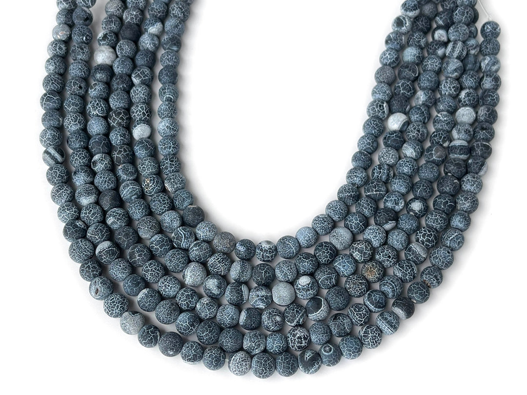 15" 8mm/10mm/12mm frosted black dream fire dragon veins Agate Round beads