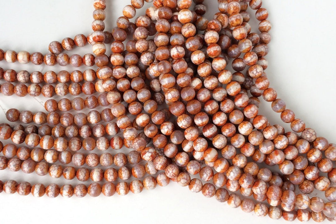 14.5" Red color Bulk tibetan Dzi beads 8mm, Red Dzi agate with white line on center