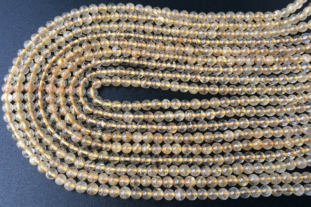 15.5" 4mm A Natural golden hair rutilated quartz round crystal beads