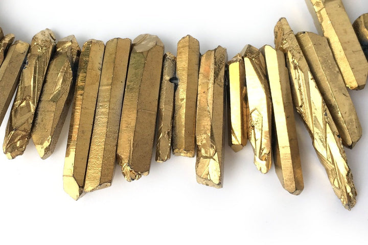 15.5" 4~7mmx~15~40mm Natural Rough Quartz Crystal Spike Beads golden color,nugget