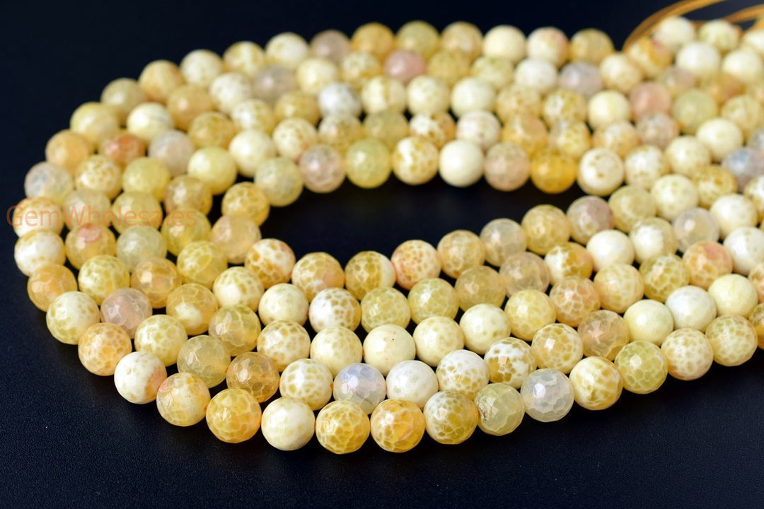 15" 8mm/10mm/12mm yellow fire Agate Round beads Gemstone