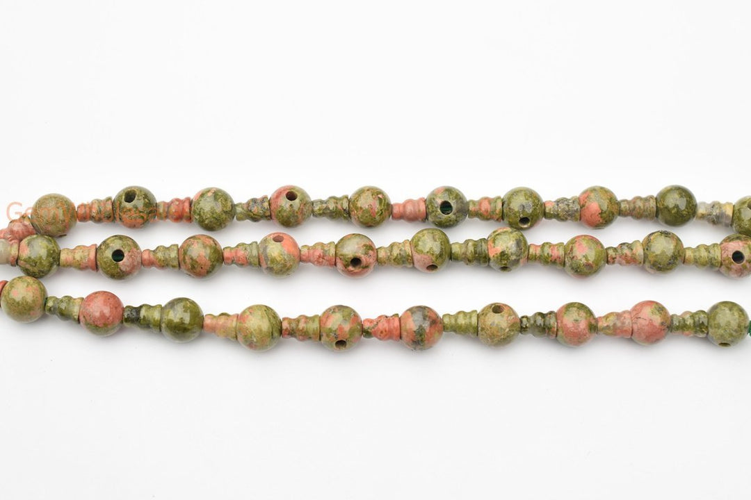 5 Sets 10mm Natural Unakite T hole beads set, Guru Mala Cones Beads