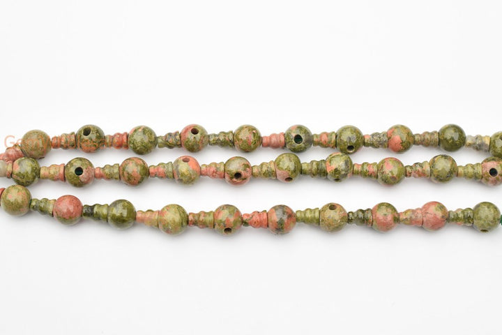 5 Sets 10mm Natural Unakite T hole beads set, Guru Mala Cones Beads