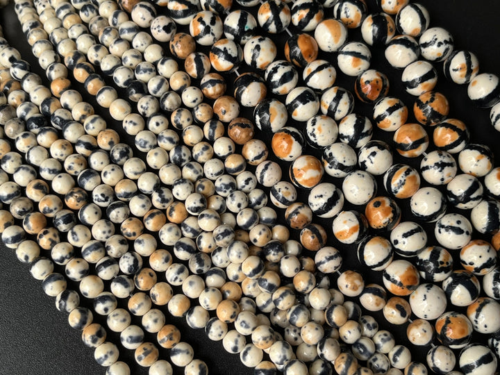 15.5" 6mm/8mm/10mm dyed beige black yellow rain flower stone round beads