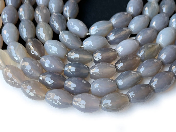 15.5" Grey agate 10x14mm faceted barrel/drum beads