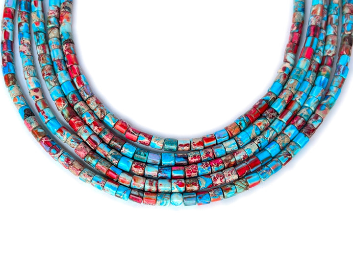 15.5" 4x4mm red blue emperor jasper round tube beads