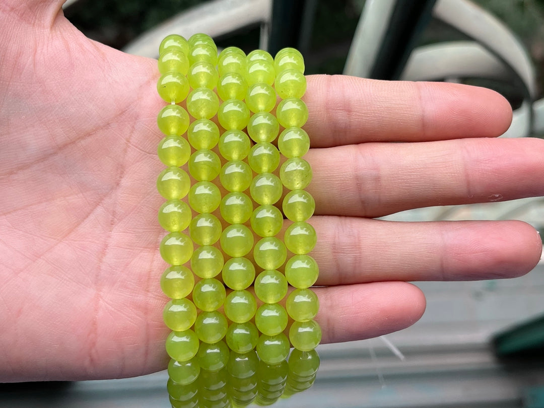 15" 8mm/10mm/12mm Light yellow green Malaysian jade Round beads