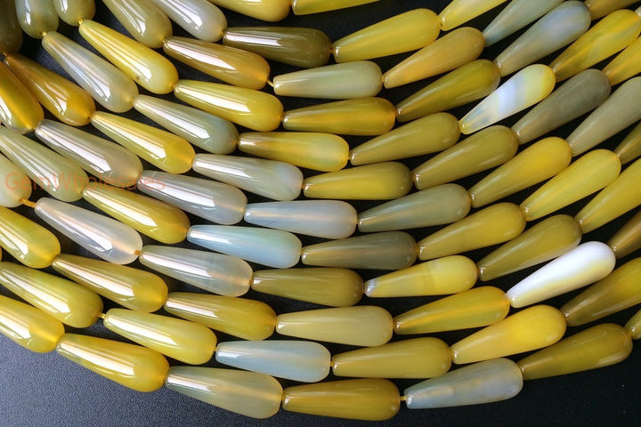 15.5" 10x30mm Yellow agate teardrop beads, DIY jewelry pendant, semi-precious stone,