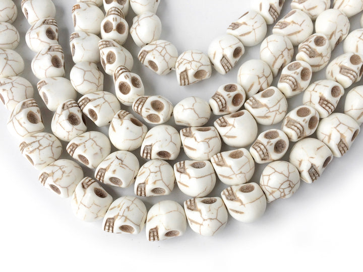 15.5" 18mm White howlite skull beads, Ivory white beige skull pendant