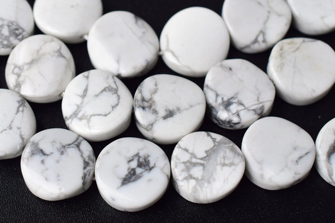 15.5" 16mm Natural white howlite twisted coin, white howlite wave coin, semi precious stone