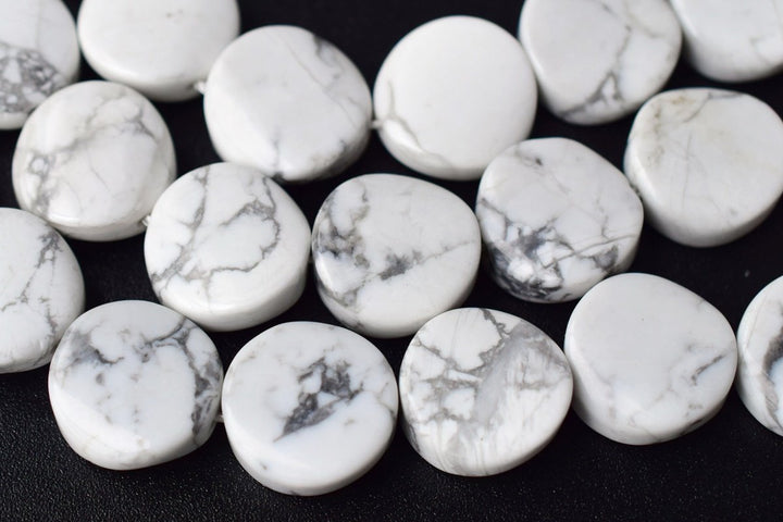 15.5" 16mm Natural white howlite twisted coin, white howlite wave coin, semi precious stone