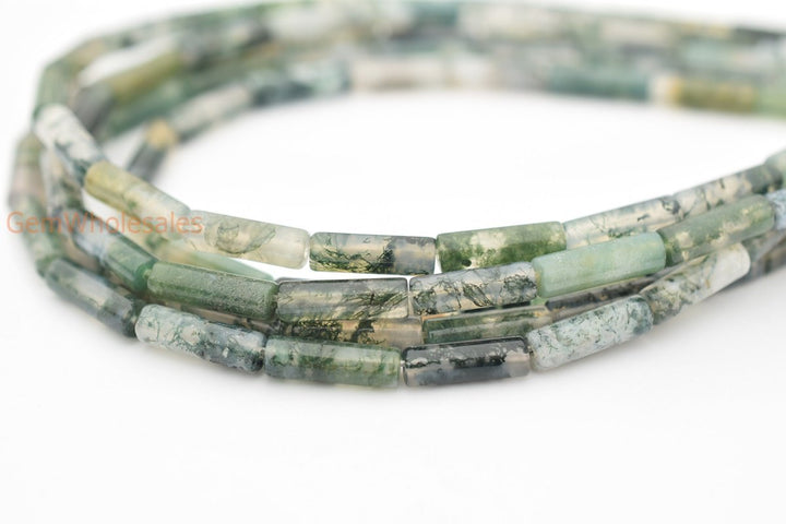 15.5"Moss natural 4x13mm green moss Agate Tube beads Gemstone
