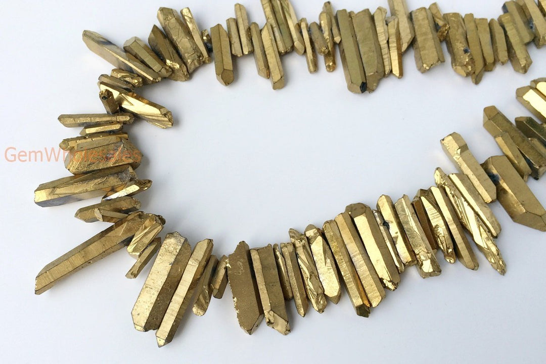 15.5" 4~7mmx~15~40mm Natural Rough Quartz Crystal Spike Beads golden color,nugget