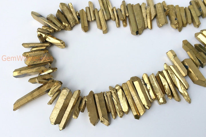 15.5" 4~7mmx~15~40mm Natural Rough Quartz Crystal Spike Beads golden color,nugget
