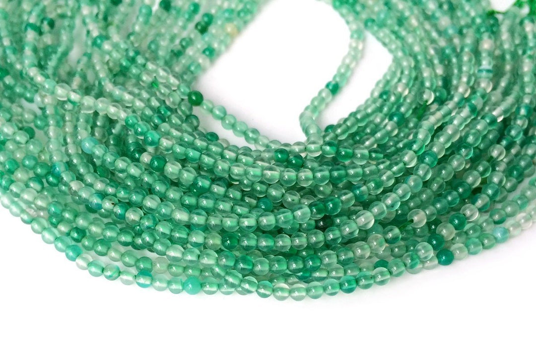 15.5" 2mm green Agate Round beads tiny semi precious stone beads