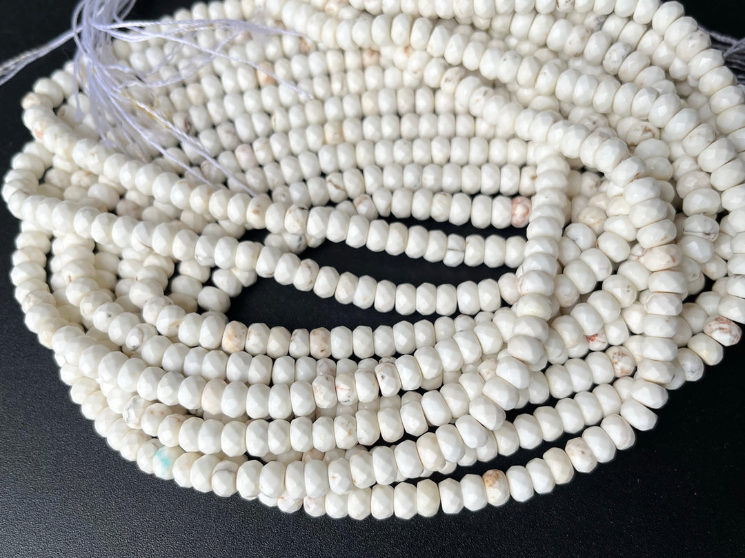 15.5" 4x6mm/5x8mm Cream White howlite roundel/rondelle faceted beads,Gemstone