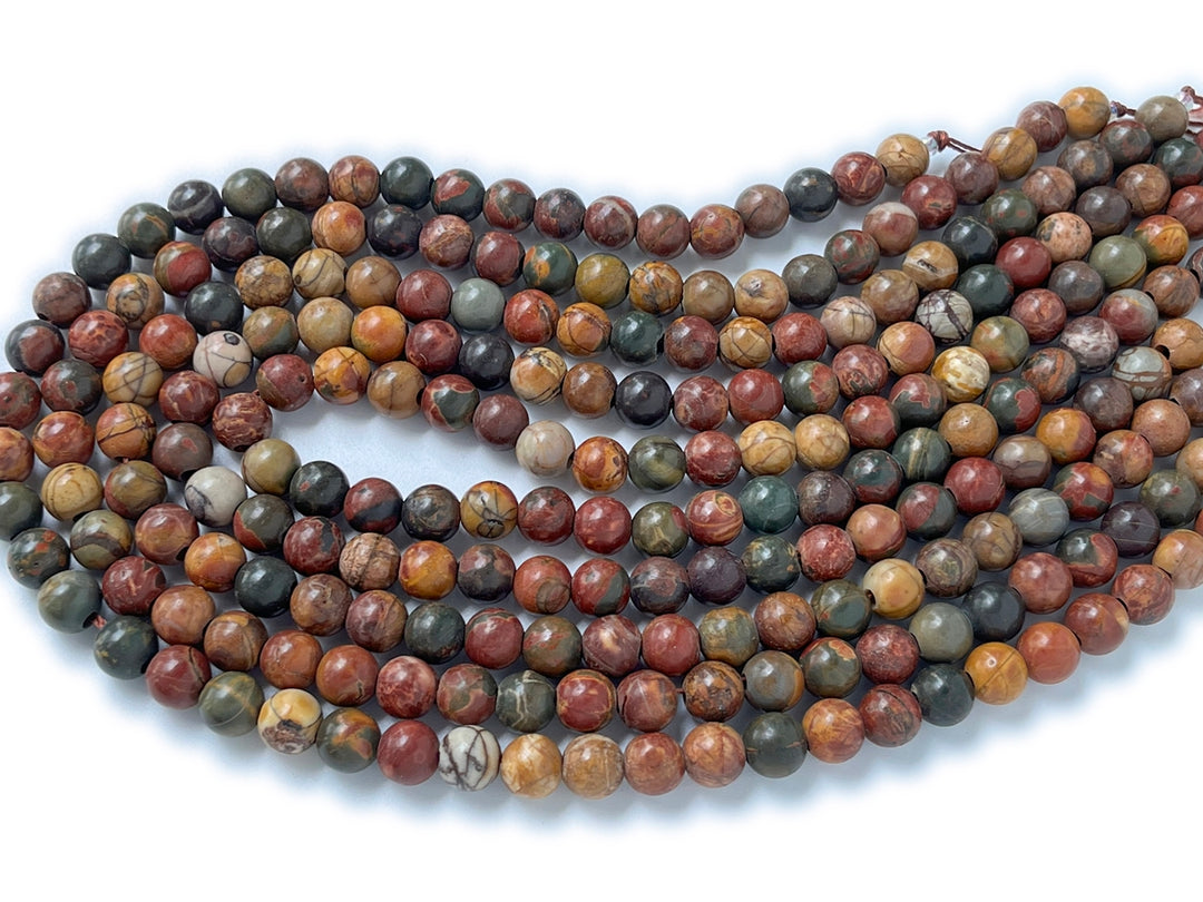 15" 8mm Picasso Jasper 2.5mm big hole round beads, red creek jasper