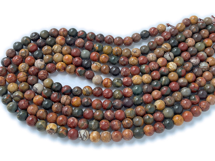 15" 8mm Picasso Jasper 2.5mm big hole round beads, red creek jasper