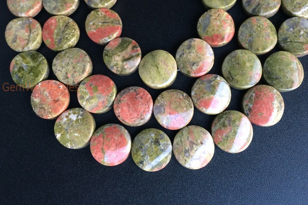 15.5" 16mm natural unakite twisted coin, unakite wave coin, semi precious stone