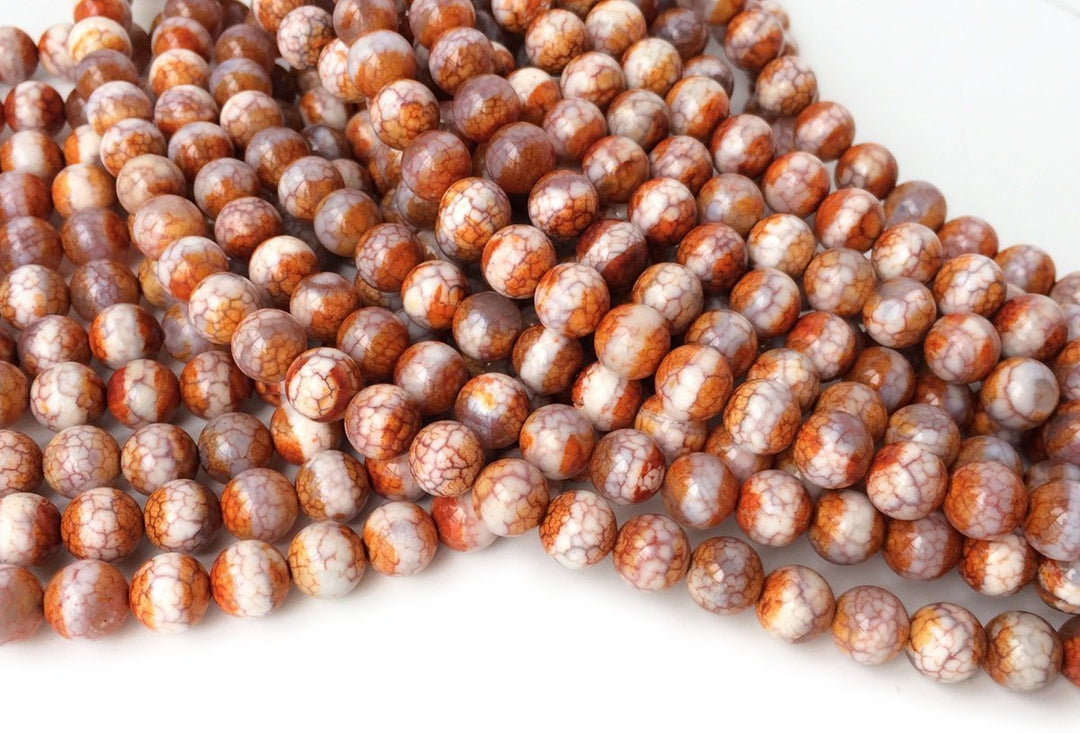 14.5" Red color Bulk tibetan Dzi beads 8mm, Red Dzi agate with white line on center