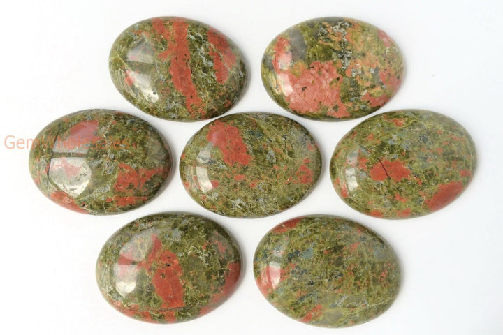 30x40mm Unakite plain cabochon, Green and red color oval gemstone pendant