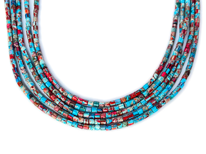 15.5" 4x4mm red blue emperor jasper round tube beads