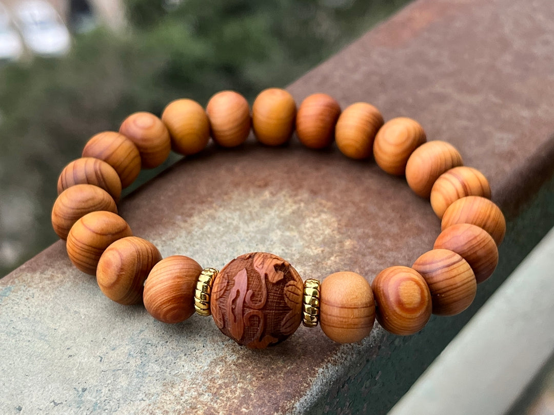 7.5" 9x11mm light Fragrant Cypress wood roundel beads elastic bracelets