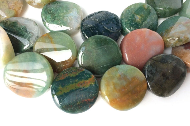 15.5" 16mm Indian agate twisted coin, Indian agate wave coin, semi precious stone