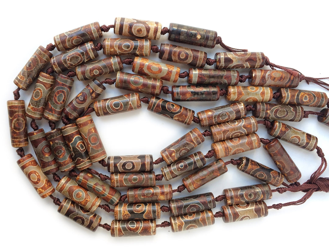 14" Antique Brown Bulk tibetan Dzi agate cylinder tube beads 10x30mm