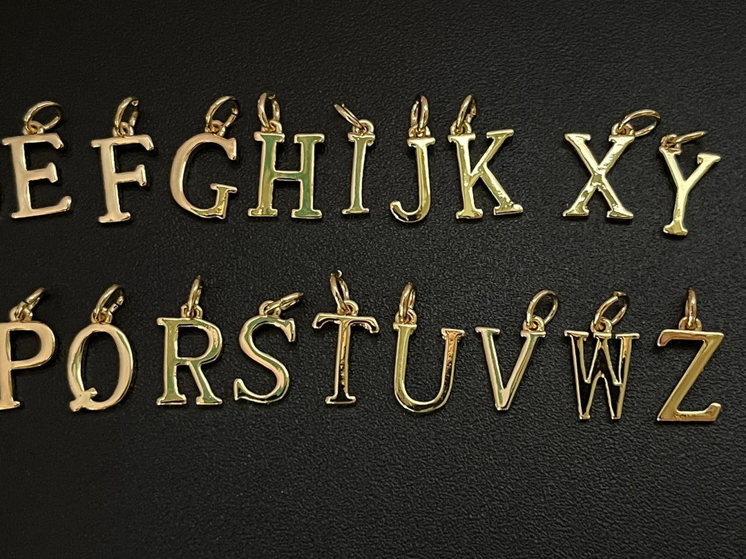 5PCS 8mm gold plated brass alphabet letters charms DIY jewelry findings A~Z