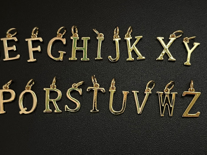 5PCS 8mm gold plated brass alphabet letters charms DIY jewelry findings A~Z